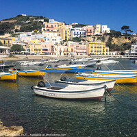 Buy canvas prints of Vibrant Ponza Harbour by Janet Carmichael