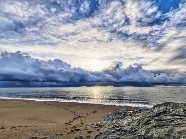 Stormy sky over low bar beach, Helston Cornwall  Picture Board by Ollie Hully