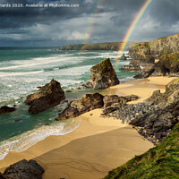 Buy canvas prints of Bedruthan Steps, with double rainbow by Paul Richards