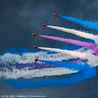 Buy canvas prints of Red Arrows, smoke storm.  by MARTIN WOOD