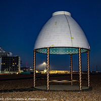 Buy canvas prints of Folkestone beach shelter by night by MARTIN WOOD