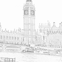 Buy canvas prints of Pencil Sketch Queen Elizabeth Tower Big Ben London by Les Morris