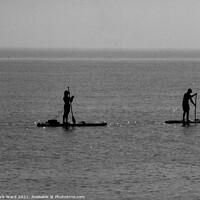 Buy canvas prints of Paddleboard Silhouettes in Monochrome. by Mark Ward