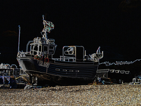 Hastings Glowing Fishing Boat Picture Board by Mark Ward