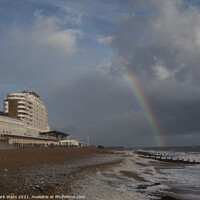 Buy canvas prints of St Leonards Seafront with a Rainbow. by Mark Ward