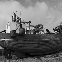 Buy canvas prints of Hastings Fishing Boat in Monochrome. by Mark Ward