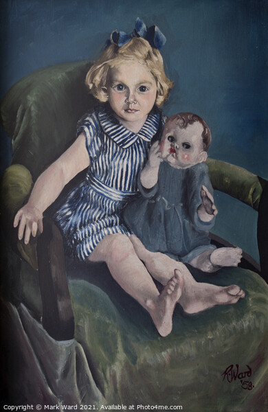 Girl with her Doll Painting Picture Board by Mark Ward