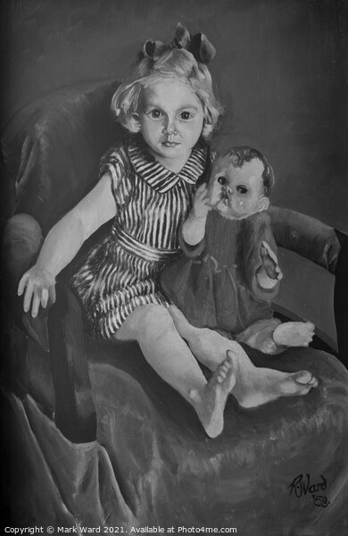 Girl sitting with her Doll Painting. Picture Board by Mark Ward