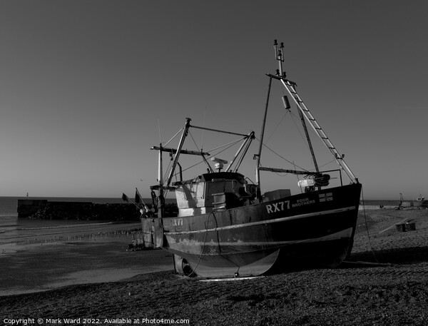 Hastings Fishing Boat in Black and White. Picture Board by Mark Ward