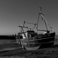 Buy canvas prints of Hastings Fishing Boat in Black and White. by Mark Ward
