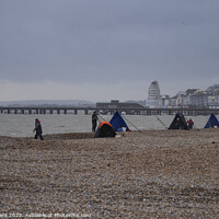 Buy canvas prints of Sea Angling on Hastings Beach. by Mark Ward