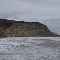 Buy canvas prints of Rough Sea under Hastings Cliffs. by Mark Ward
