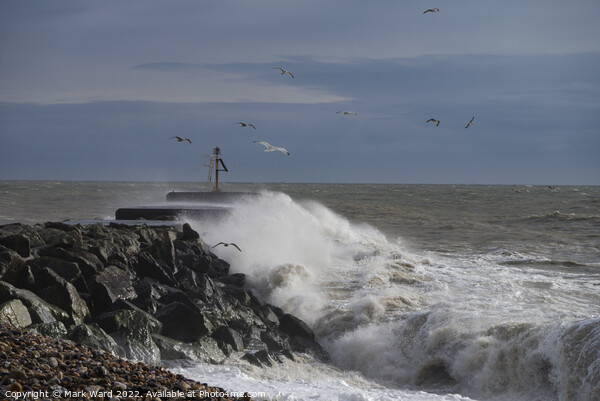 Hastings Harbour Arm being Battered.  Picture Board by Mark Ward