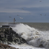 Buy canvas prints of Hastings Harbour Arm being Battered.  by Mark Ward