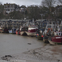 Buy canvas prints of Rye fishing boats at low tide. by Mark Ward