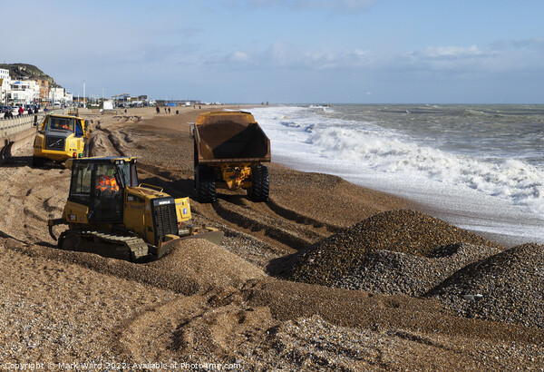 Beach Repairs on Hastings Seafront. Picture Board by Mark Ward