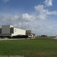 Buy canvas prints of The De La Warr pavillion in Bexhill under a cloudy sky.  by Mark Ward