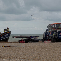 Buy canvas prints of Hastings Lifeboat returing to the Station using the recovery vehicle. by Mark Ward