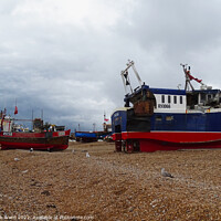 Buy canvas prints of The beach based boats of Hastings. by Mark Ward