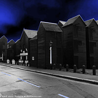 Buy canvas prints of Glowing Hastings Net Huts. by Mark Ward