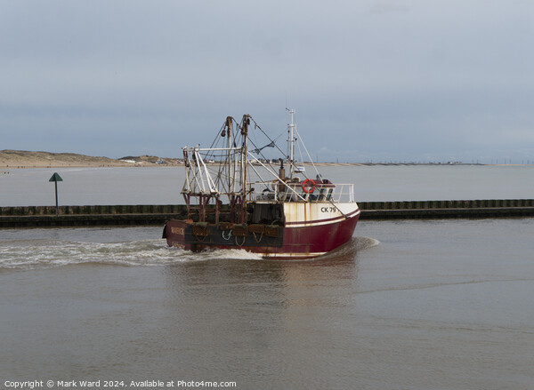 Fishing boat leaving Rye Harbour. Picture Board by Mark Ward