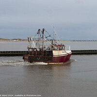 Buy canvas prints of Fishing boat leaving Rye Harbour. by Mark Ward