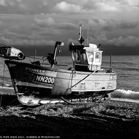 Buy canvas prints of  Hastings Fishing Boat in Black and White by Mark Ward