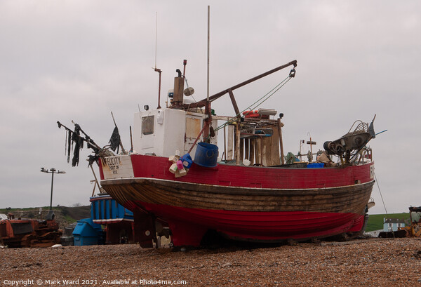 Fishing Boat in Red Picture Board by Mark Ward