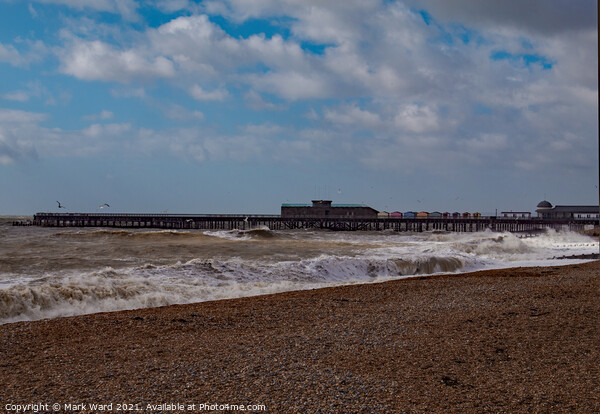 Hastings Pier with a Rough Sea. Picture Board by Mark Ward