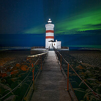 Buy canvas prints of Garður Old Lighthouse with aurora  by Jonny Gios