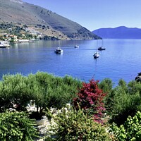 Buy canvas prints of The harbour at Agia Efimia, Kefalonia by Gaynor Ball
