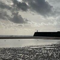 Buy canvas prints of Porthcawl pier and lighthouse by Gaynor Ball