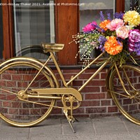 Buy canvas prints of Decorated Golden bicycle with Colorful Flowers by PhotOvation-Akshay Thaker