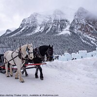 Buy canvas prints of A Christmassy horse sledge in lake Louise in Banff by PhotOvation-Akshay Thaker