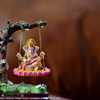 Buy canvas prints of Hindu God-Ganesha in art form sitting on a swing.  by PhotOvation-Akshay Thaker