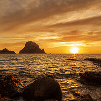 Buy canvas prints of A sunset with the golden sky in Es Vedra, Ibiza by Vicen Photo