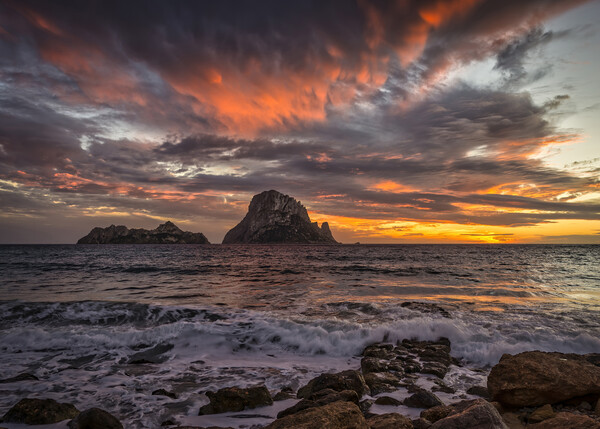 Cloudy sunset in Ibiza with Es Vedra as the protagonist Picture Board by Vicen Photo