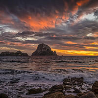 Buy canvas prints of Cloudy sunset in Ibiza with Es Vedra as the protagonist by Vicen Photo