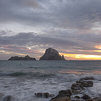 Buy canvas prints of Cloudy and calm sunset with Es Vedra from Ibiza by Vicen Photo