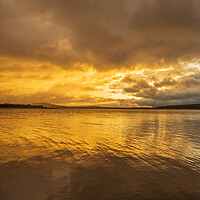 Buy canvas prints of Golden and cloudy sunrise on the lake by Vicen Photo