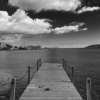 Buy canvas prints of Wooden jetty in black and white, Ibiza by Vicen Photo