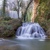 Buy canvas prints of Double waterfall in long exposure at the stone monastery by Vicen Photo
