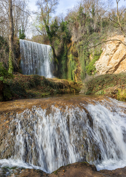 Double waterfall with the whimsical one in the background at the Monasterio de Piedra Picture Board by Vicen Photo