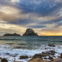 Buy canvas prints of Photography with a multicolored sky at sunset with Es Vedra on the horizon by Vicen Photo