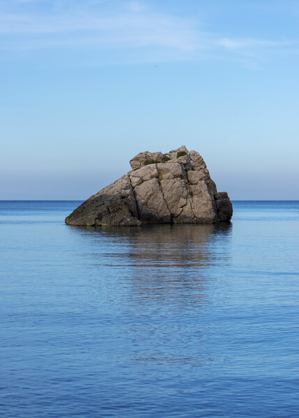 Photography with a lonely little island in Ibiza on a calm day at sea Picture Board by Vicen Photo