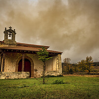Buy canvas prints of Photograph with a lonely hermitage in Soria under a cloudy sky by Vicen Photo