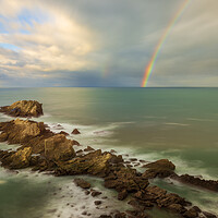 Buy canvas prints of Photography with the rainbow in a calm seascape by Vicen Photo