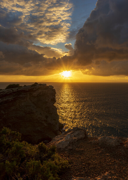 Photography with the sunrise sun between the clouds and the sea of Ibiza Picture Board by Vicen Photo