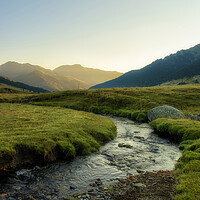 Buy canvas prints of Photograph with a stream between the mountains at sunrise in the Aran Valley by Vicen Photo