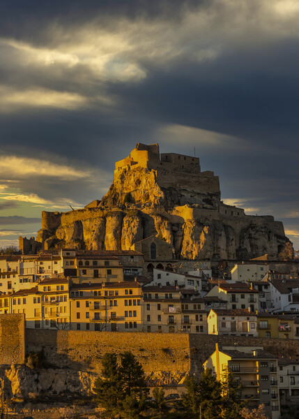 Photography with the town and castle of Morella on the hill under the clouds Picture Board by Vicen Photo